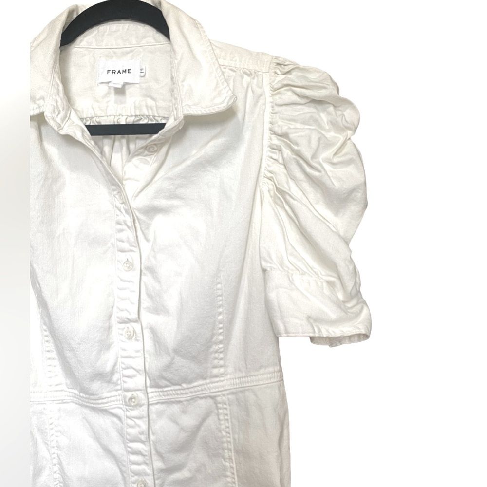 FRAME | White Denim Shirt Dress | Size Small - Picture 5 of 11